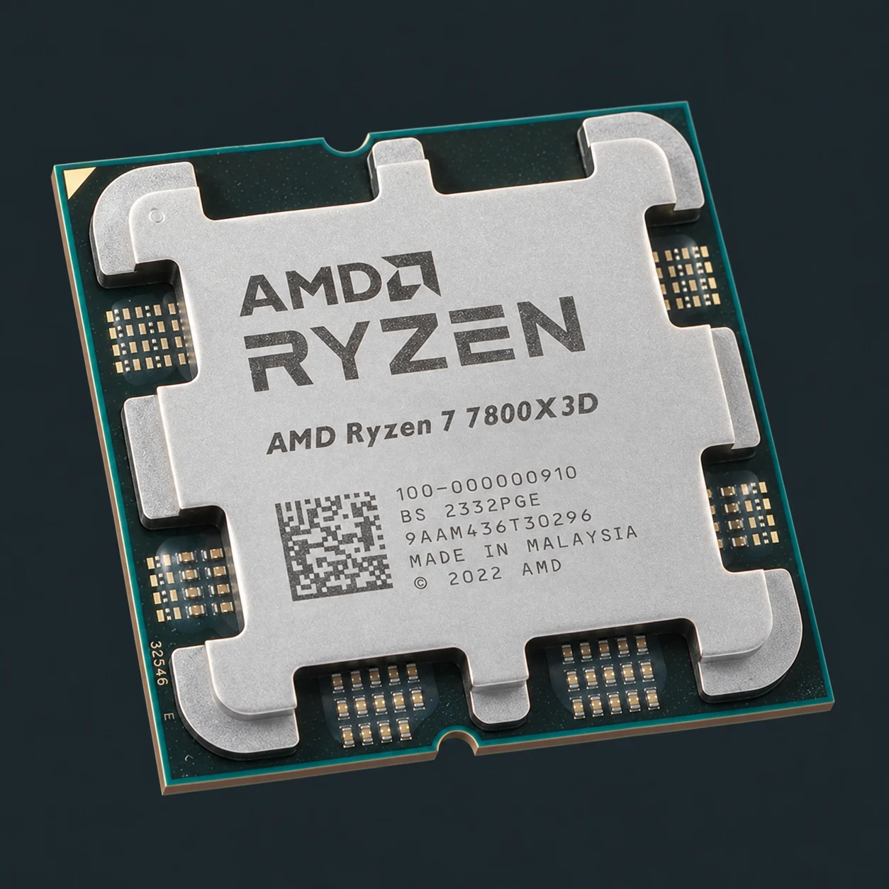 Product visualization: AMD Ryzen 7 7800X3D (8C/16T, AM5)