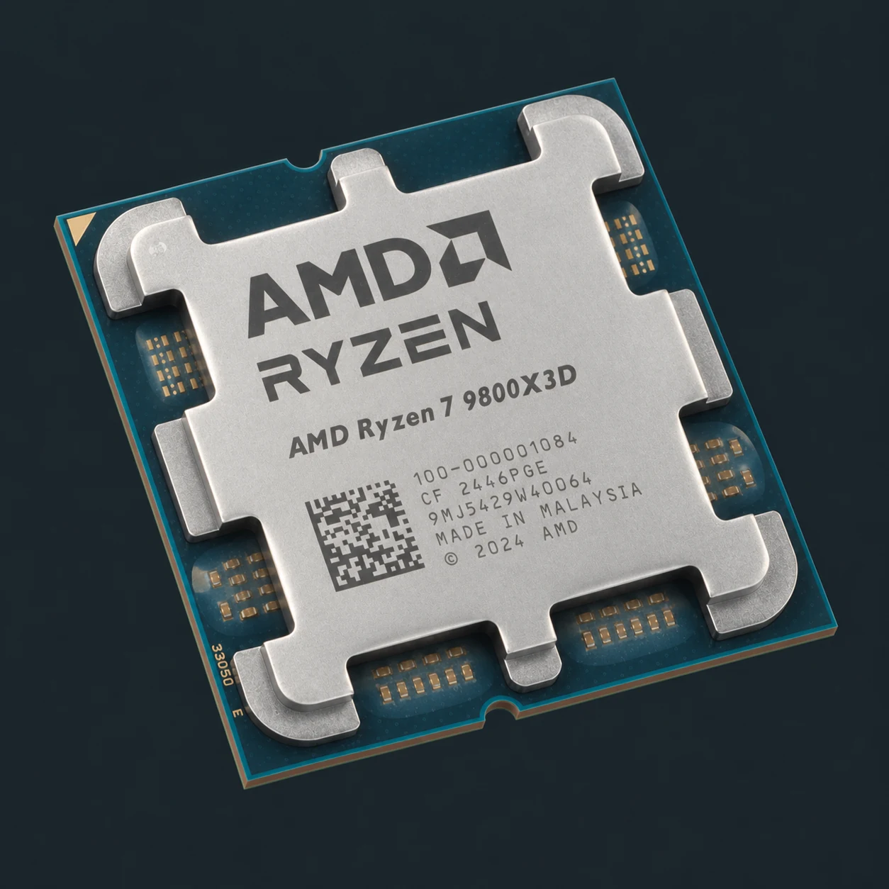 Product visualization: AMD Ryzen 7 9800X3D (8C/16T, AM5)